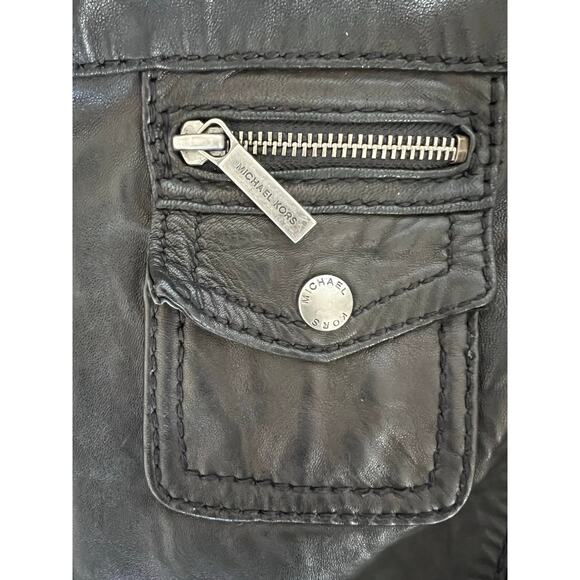 MICHAEL KORS WOMENS GENUINE LEATHER BLACK MOTO BIKER JACKET COAT BLACK SIZE L - Picture 15 of 15